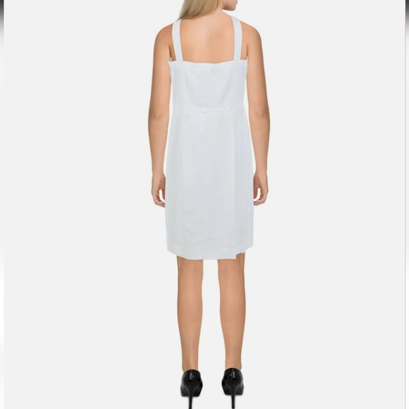Theory Women's White Kayleigh Linen Blend Sleeveless Mini Shirtdress size 12 - Picture 3 of 16
